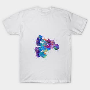 Four Wheeler Riding Boy Blue Purple Watercolor Silhouette T-Shirt